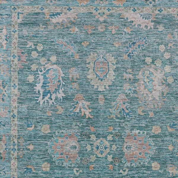 HomeRoots 5' Teal Blue and Beige Floral Area Rug - Washable, Stain-Resistant for Indoor & Outdoor Use 5' X 8' 631654