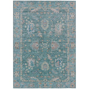 HomeRoots 5' Teal Blue and Beige Floral Area Rug - Washable, Stain-Resistant for Indoor & Outdoor Use 8' X 10' 631656