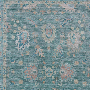 HomeRoots 5' Teal Blue and Beige Floral Area Rug - Washable, Stain-Resistant for Indoor & Outdoor Use 8' X 10' 631656