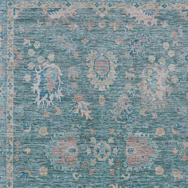 HomeRoots 5' Teal Blue and Beige Floral Area Rug - Washable, Stain-Resistant for Indoor & Outdoor Use 8' X 10' 631656