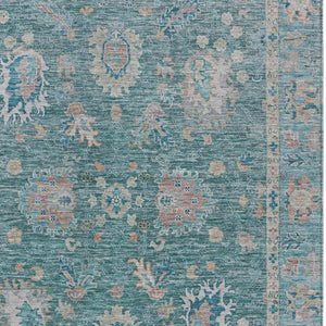HomeRoots 5' Teal Blue and Beige Floral Area Rug - Washable, Stain-Resistant for Indoor & Outdoor Use 9' X 12' 631657