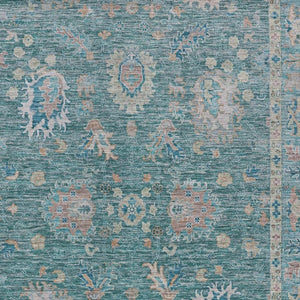 HomeRoots 5' Teal Blue and Beige Floral Area Rug - Washable, Stain-Resistant for Indoor & Outdoor Use 10' X 14' 631658