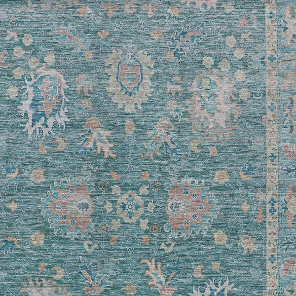 HomeRoots 5' Teal Blue and Beige Floral Area Rug - Washable, Stain-Resistant for Indoor & Outdoor Use 10' X 14' 631658