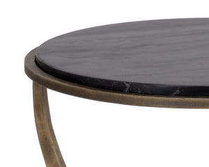 Sunpan Alicent End Table - Stunning Round Marble Top with Antique Brass Iron Base, Handcrafted Elegance Black Marble