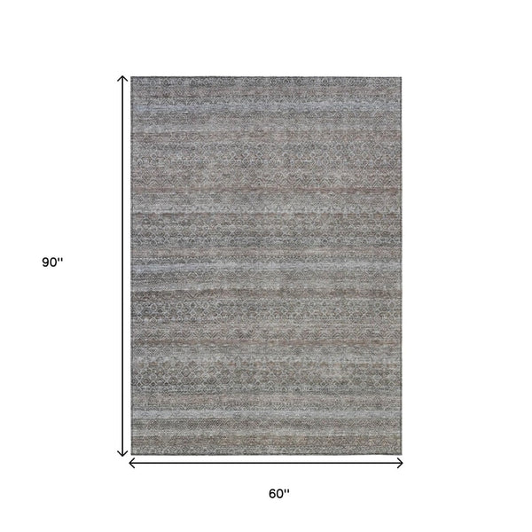 HomeRoots 5' Striped Washable Area Rug in Brown and Beige - Durable, Stylish, and Perfect for Indoor or Outdoor Use 5' X 8' 631660