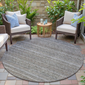 HomeRoots 5' Striped Washable Area Rug in Brown and Beige - Durable, Stylish, and Perfect for Indoor or Outdoor Use 8' Round 631661