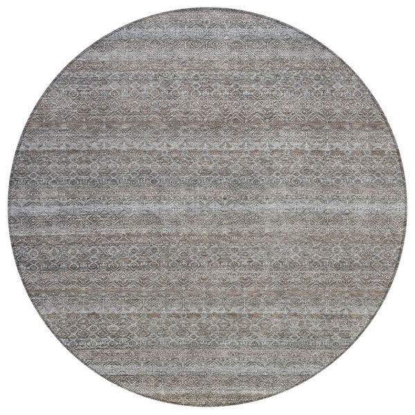 HomeRoots 5' Striped Washable Area Rug in Brown and Beige - Durable, Stylish, and Perfect for Indoor or Outdoor Use 8' Round 631661