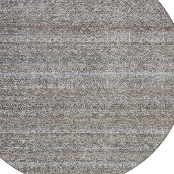 HomeRoots 5' Striped Washable Area Rug in Brown and Beige - Durable, Stylish, and Perfect for Indoor or Outdoor Use 8' Round 631661