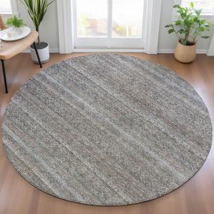 HomeRoots 5' Striped Washable Area Rug in Brown and Beige - Durable, Stylish, and Perfect for Indoor or Outdoor Use 8' Round 631661