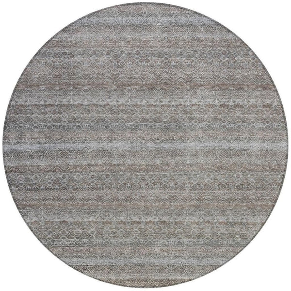 HomeRoots 5' Striped Washable Area Rug in Brown and Beige - Durable, Stylish, and Perfect for Indoor or Outdoor Use 8' Round 631661