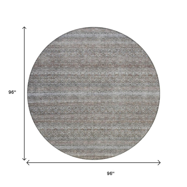 HomeRoots 5' Striped Washable Area Rug in Brown and Beige - Durable, Stylish, and Perfect for Indoor or Outdoor Use 8' Round 631661