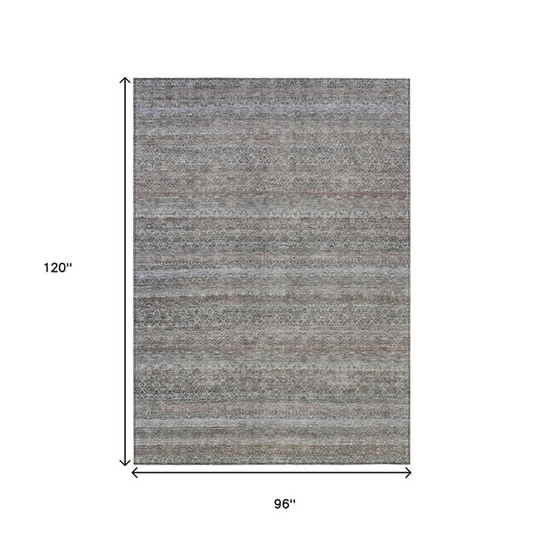HomeRoots 5' Striped Washable Area Rug in Brown and Beige - Durable, Stylish, and Perfect for Indoor or Outdoor Use 8' X 10' 631662