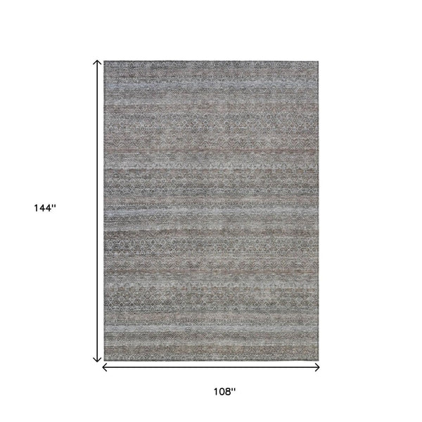 HomeRoots 5' Striped Washable Area Rug in Brown and Beige - Durable, Stylish, and Perfect for Indoor or Outdoor Use 9' X 12' 631663