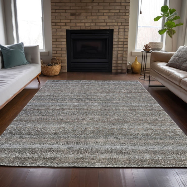 HomeRoots 5' Striped Washable Area Rug in Brown and Beige - Durable, Stylish, and Perfect for Indoor or Outdoor Use 9' X 12' 631663