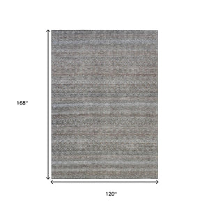 HomeRoots 5' Striped Washable Area Rug in Brown and Beige - Durable, Stylish, and Perfect for Indoor or Outdoor Use 10' X 14' 631664
