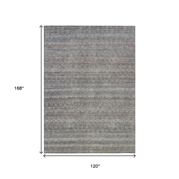 HomeRoots 5' Striped Washable Area Rug in Brown and Beige - Durable, Stylish, and Perfect for Indoor or Outdoor Use 10' X 14' 631664