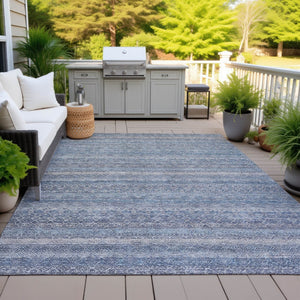HomeRoots 5' Stylish Blue and Sky Blue Striped Washable Area Rug for Indoor and Outdoor High-Traffic Spaces 5' X 8' 631666