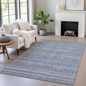 HomeRoots 5' Stylish Blue and Sky Blue Striped Washable Area Rug for Indoor and Outdoor High-Traffic Spaces 5' X 8' 631666