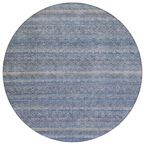 HomeRoots 5' Stylish Blue and Sky Blue Striped Washable Area Rug for Indoor and Outdoor High-Traffic Spaces 8' Round 631667