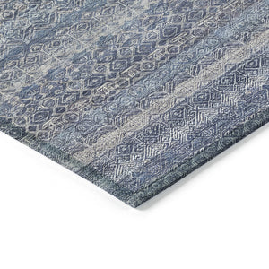 HomeRoots 5' Stylish Blue and Sky Blue Striped Washable Area Rug for Indoor and Outdoor High-Traffic Spaces 8' Round 631667