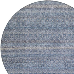HomeRoots 5' Stylish Blue and Sky Blue Striped Washable Area Rug for Indoor and Outdoor High-Traffic Spaces 8' Round 631667