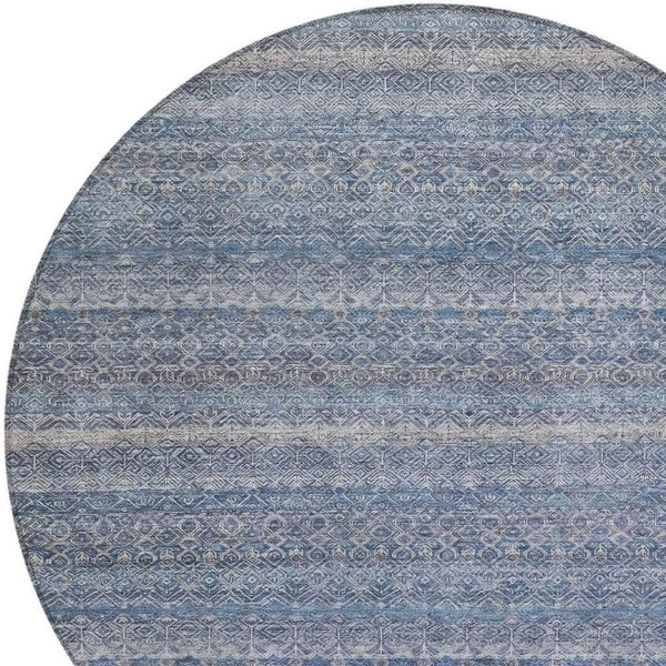 HomeRoots 5' Stylish Blue and Sky Blue Striped Washable Area Rug for Indoor and Outdoor High-Traffic Spaces 8' Round 631667