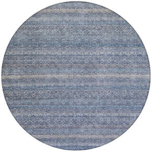 HomeRoots 5' Stylish Blue and Sky Blue Striped Washable Area Rug for Indoor and Outdoor High-Traffic Spaces 8' Round 631667