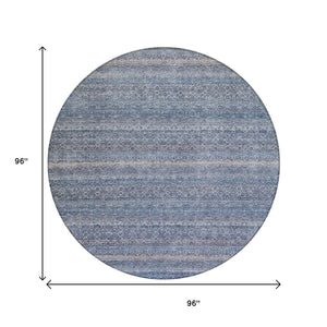 HomeRoots 5' Stylish Blue and Sky Blue Striped Washable Area Rug for Indoor and Outdoor High-Traffic Spaces 8' Round 631667