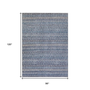 HomeRoots 5' Stylish Blue and Sky Blue Striped Washable Area Rug for Indoor and Outdoor High-Traffic Spaces 8' X 10' 631668