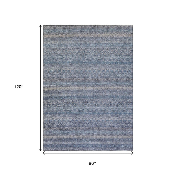 HomeRoots 5' Stylish Blue and Sky Blue Striped Washable Area Rug for Indoor and Outdoor High-Traffic Spaces 8' X 10' 631668
