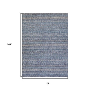 HomeRoots 5' Stylish Blue and Sky Blue Striped Washable Area Rug for Indoor and Outdoor High-Traffic Spaces 9' X 12' 631669