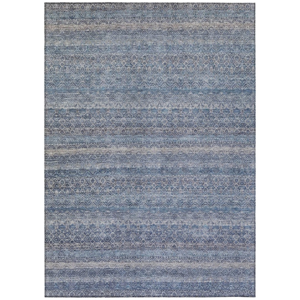 HomeRoots 5' Stylish Blue and Sky Blue Striped Washable Area Rug for Indoor and Outdoor High-Traffic Spaces 9' X 12' 631669