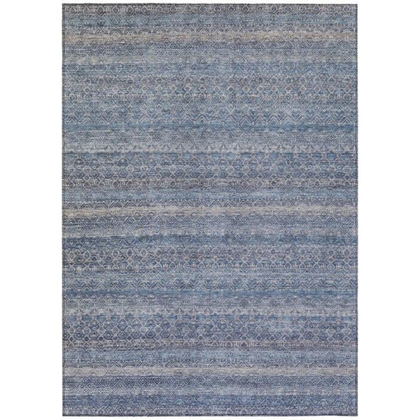 HomeRoots 5' Stylish Blue and Sky Blue Striped Washable Area Rug for Indoor and Outdoor High-Traffic Spaces 9' X 12' 631669