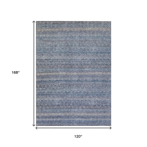HomeRoots 5' Stylish Blue and Sky Blue Striped Washable Area Rug for Indoor and Outdoor High-Traffic Spaces 10' X 14' 631670