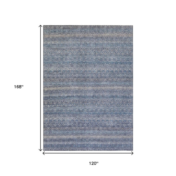 HomeRoots 5' Stylish Blue and Sky Blue Striped Washable Area Rug for Indoor and Outdoor High-Traffic Spaces 10' X 14' 631670