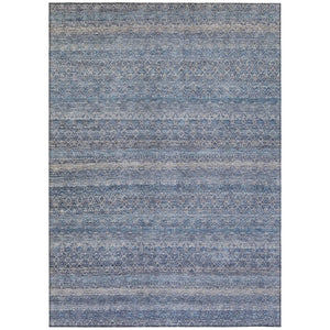 HomeRoots 5' Stylish Blue and Sky Blue Striped Washable Area Rug for Indoor and Outdoor High-Traffic Spaces 10' X 14' 631670