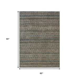 HomeRoots 5' Stylish Chocolate and Gray Striped Indoor-Outdoor Area Rug – Durable, Washable, and Versatile 5' X 8' 631672