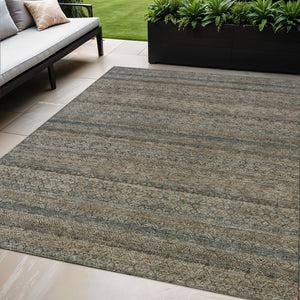 HomeRoots 5' Stylish Chocolate and Gray Striped Indoor-Outdoor Area Rug – Durable, Washable, and Versatile 5' X 8' 631672