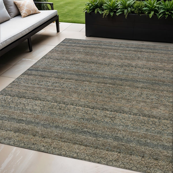 HomeRoots 5' Stylish Chocolate and Gray Striped Indoor-Outdoor Area Rug – Durable, Washable, and Versatile 5' X 8' 631672