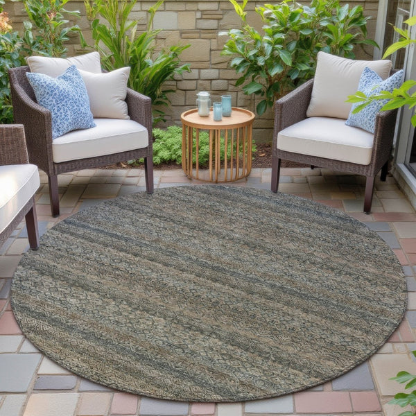 HomeRoots 5' Stylish Chocolate and Gray Striped Indoor-Outdoor Area Rug – Durable, Washable, and Versatile 8' Round 631673