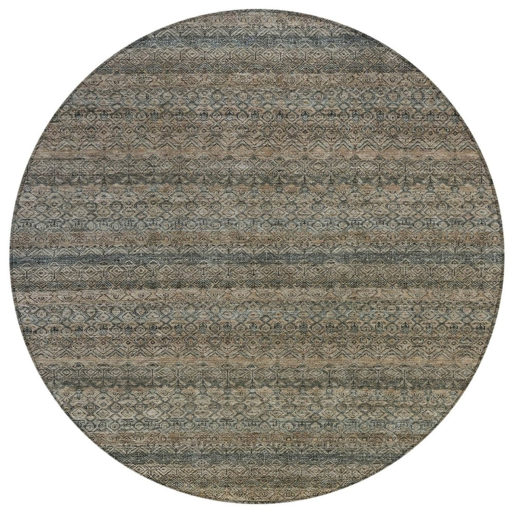 HomeRoots 5' Stylish Chocolate and Gray Striped Indoor-Outdoor Area Rug – Durable, Washable, and Versatile 8' Round 631673