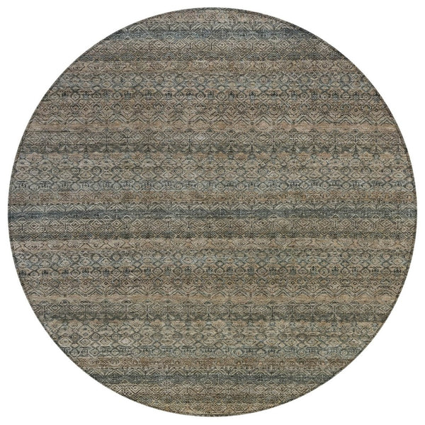 HomeRoots 5' Stylish Chocolate and Gray Striped Indoor-Outdoor Area Rug – Durable, Washable, and Versatile 8' Round 631673