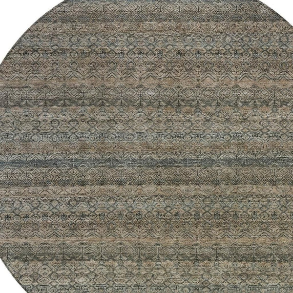 HomeRoots 5' Stylish Chocolate and Gray Striped Indoor-Outdoor Area Rug – Durable, Washable, and Versatile 8' Round 631673