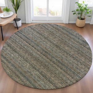 HomeRoots 5' Stylish Chocolate and Gray Striped Indoor-Outdoor Area Rug – Durable, Washable, and Versatile 8' Round 631673