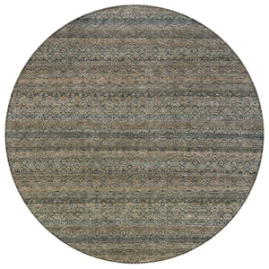 HomeRoots 5' Stylish Chocolate and Gray Striped Indoor-Outdoor Area Rug – Durable, Washable, and Versatile 8' Round 631673