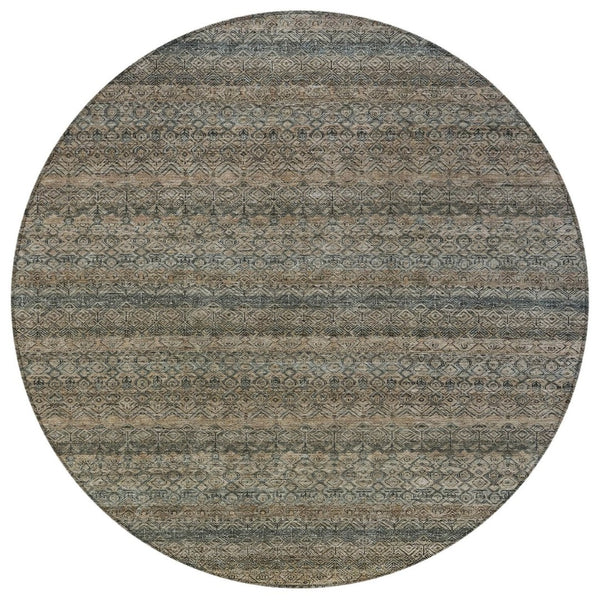 HomeRoots 5' Stylish Chocolate and Gray Striped Indoor-Outdoor Area Rug – Durable, Washable, and Versatile 8' Round 631673