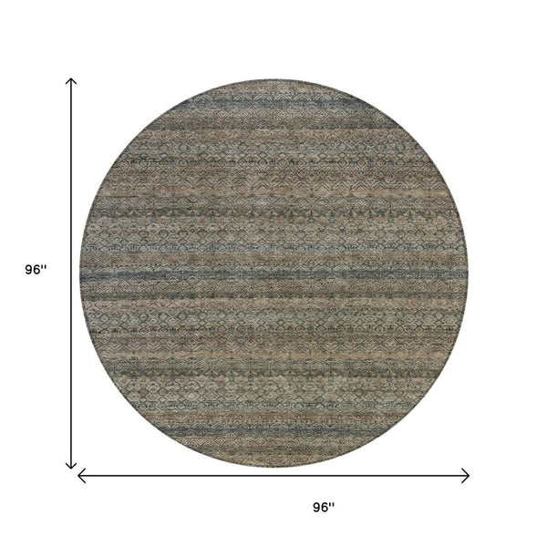 HomeRoots 5' Stylish Chocolate and Gray Striped Indoor-Outdoor Area Rug – Durable, Washable, and Versatile 8' Round 631673