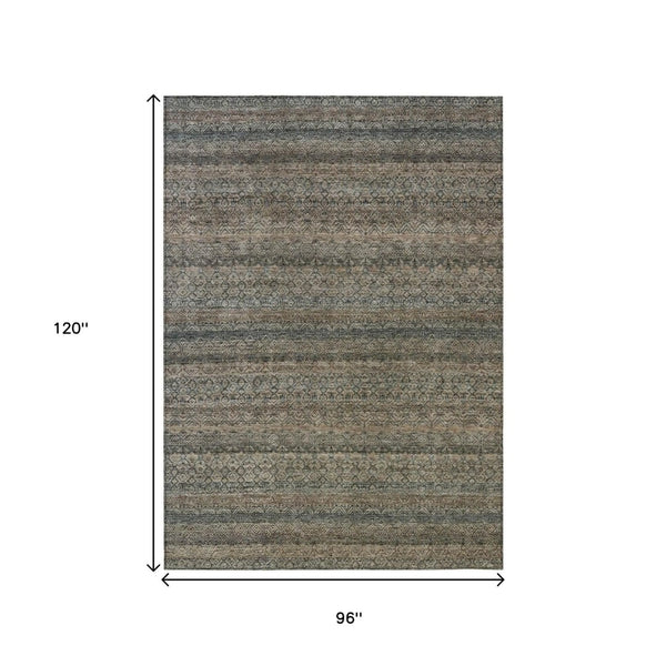 HomeRoots 5' Stylish Chocolate and Gray Striped Indoor-Outdoor Area Rug – Durable, Washable, and Versatile 8' X 10' 631674
