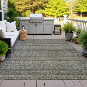 HomeRoots 5' Stylish Chocolate and Gray Striped Indoor-Outdoor Area Rug – Durable, Washable, and Versatile 8' X 10' 631674