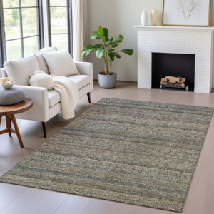 HomeRoots 5' Stylish Chocolate and Gray Striped Indoor-Outdoor Area Rug – Durable, Washable, and Versatile 8' X 10' 631674